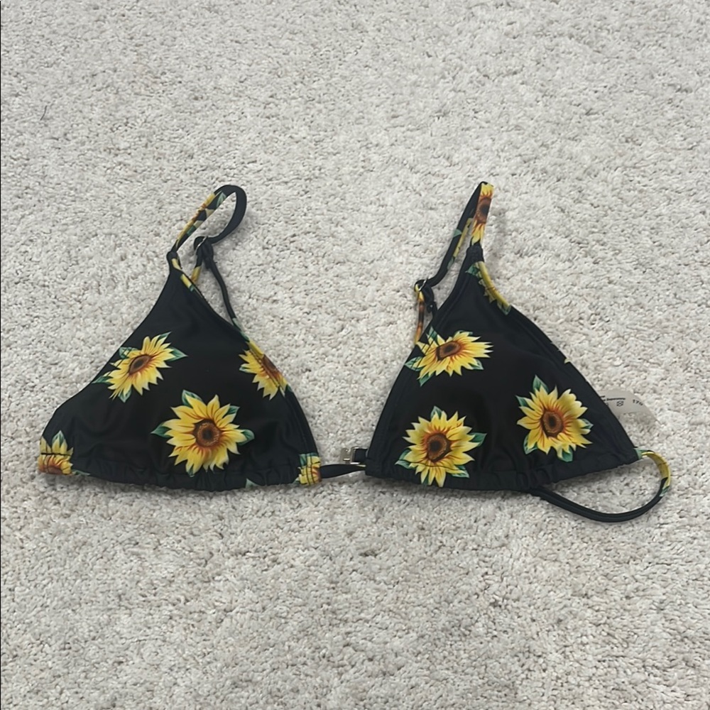 SHEIN Black Bikini Top with Sunflower Accents